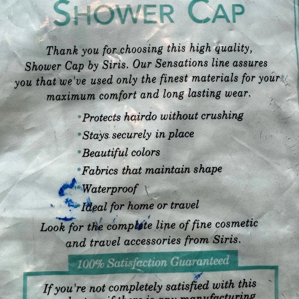Siris Large Blue Vinyl Solid Color Shower Cap Quality Crafted Beauty Salon‎ Hair